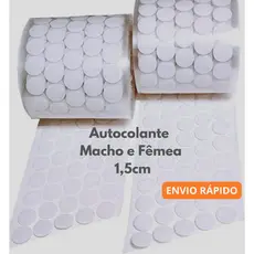 Fecho de Contato 1,5cm Adesivo Autocolante Duplo Macho e Fêmea Branco