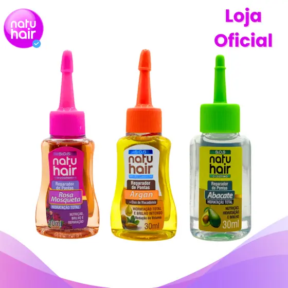 Kit Reparador de Pontas Natuhair Rosa Mosqueta + Argan + Óleo de Abacate 30ML