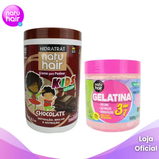 Kit Creme de Pentear Chocolate + Gelatina modeladora de cachos 3 em 1 Natuhair 500g