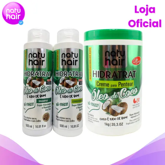 Kit Shampoo + Condicionador + Creme para Pentear Óleo de Coco
