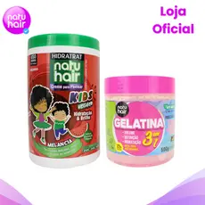 Kit Creme de Pentear Kids Melancia + Gelatina modeladora de cachos 3 em 1 500g Ativador de Cachos