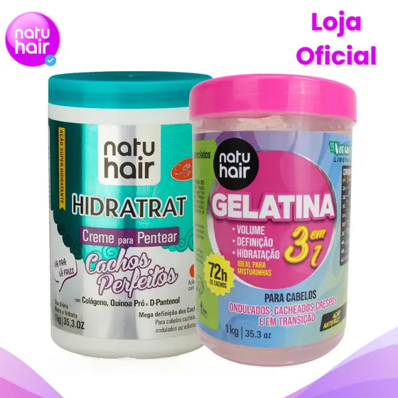 Kit Creme para Pentear Cachos Perfeitos + Gelatina modeladora de cachos 3 em 1 Natuhair 1 KG