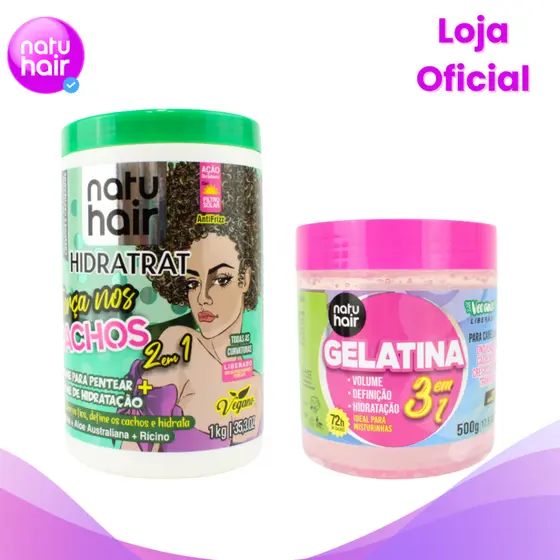 Kit Creme para Pentear 2 em 1 – Força nos Cachos + Gelatina 3 em 1 500g