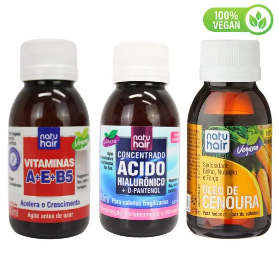 Kit Hidratação Ácido Hialurônico + Vitamina A + E + B5 + Óleo de cenoura