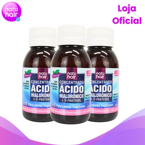 Kit 3 Concentrados Ácido Hialurônico + D-Pantenol Natuhair 60ml