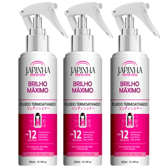 kit Protetor Térmico 300ml Japinha Brilho Máximo, Reconstrutor Repara Danos Previne e Melhora Pontas Duplas