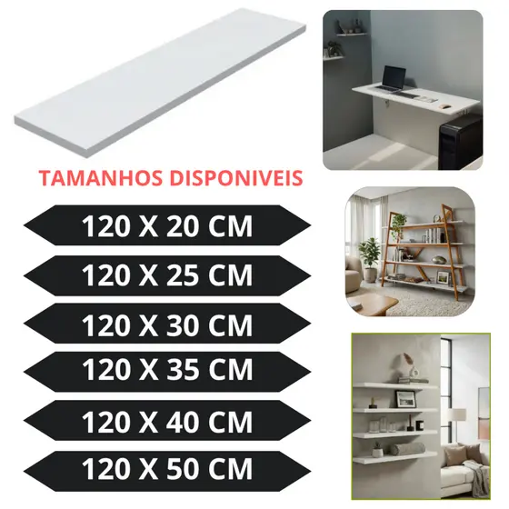 Prateleira Em Mdf 120x20x25x30x35x40x50 Branco Preto Resistente De Luxo