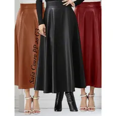 Saia Midi longa de Couro gode elegante estilo longuete do PP ao g3