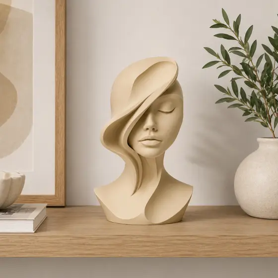 Escultura Decorativa Minimalista Rosto Feminino Abstrato 18cm – para Sala, Quarto e Escritório