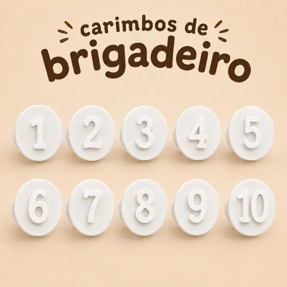 Kit Carimbo para Brigadeiro, Doces e Confeitaria Personalizado – Numeros | com 10 Unidades