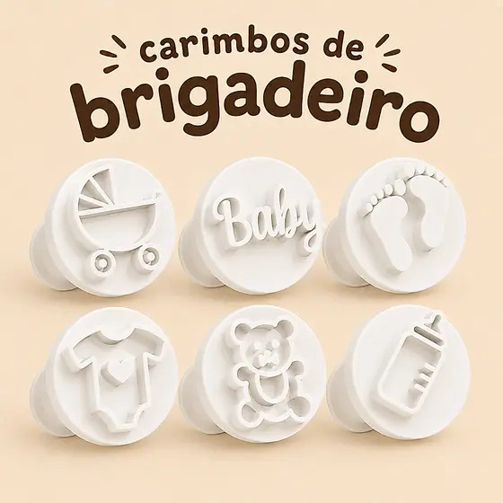 Kit Carimbo para Brigadeiro, Doces e Confeitaria Personalizado – Chá de Bebe | com 6 Unidades