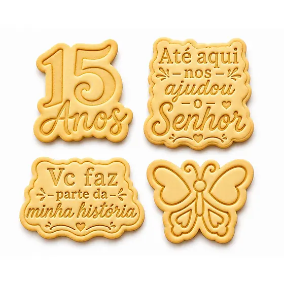 Kit 4 Cortadores com Marcador Molde Forma Festa de 15 anos - Biscoito e Pasta Americana