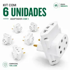 Tomada Adaptador Benjamin T 10A Bivolt 20A Kit 3 Entradas Pino Resistente Universal Plug Reforçado