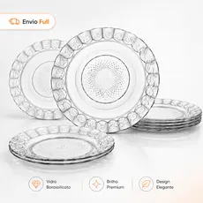 Kit Pratos de Vidro Fundo Transparente Até 12 Peças Jogo Egípcio Resistente Jantar Conjunto de Mesa