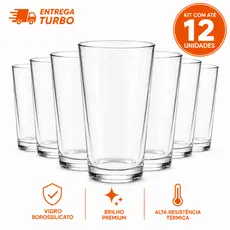 Jogo Copos Vidro Kit Resistente Até 12 Peças Suco Água Drink Luxo Elegante Mesa Posta Casa Nova