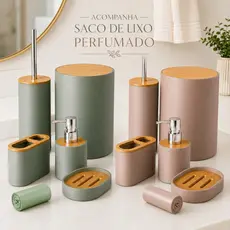 Kit Banheiro Porta Lavabo 5 Peças Escova Sabonete Completo Lixeira Dispenser Sabonete Escova