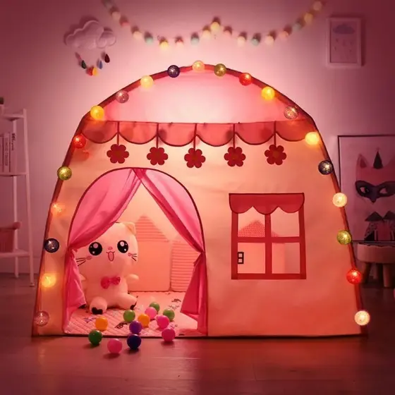Barraca Tenda Infantil Casinha Dobrável com Luzes de LED Coloridas