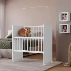 Mini Berço Portátil Alegria GRADE MOVEL - Colchão, Rodinhas e Varão Mosqueteiro
