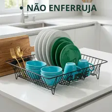 Escorredor de Louças Aço Preto Multiuso Organizador de Pratos Xícaras Para Pia