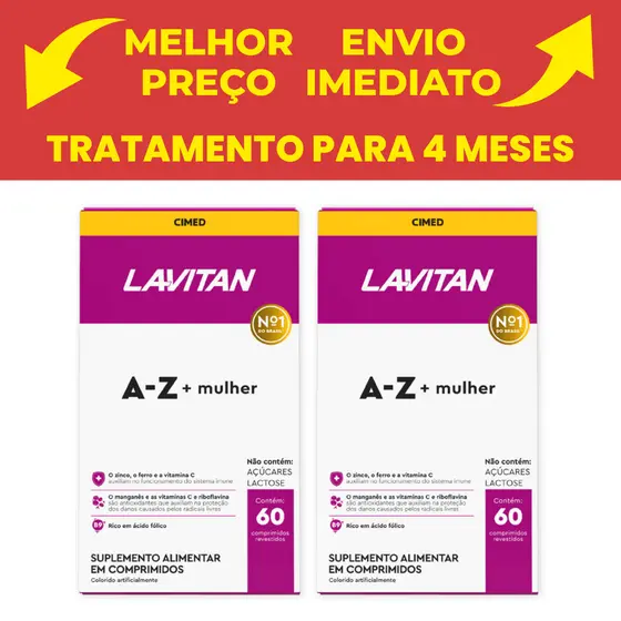 Kit 02 Lavitan AZ Mulher Cimed 60 Comprimidos Cada caixa Total 120 Comprimidos @ Original