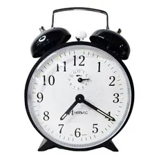 Relógio Despertador Antigo Preto Mecânico Cordas Herweg 2206