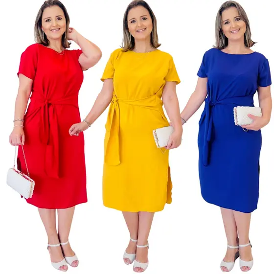 Vestido Dunas Luxo Casual Moda Evangelica Casual Com laço Elegante Confortável Midi de Amarrar Longuete