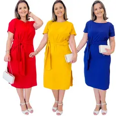 Vestido Dunas Luxo Casual Moda Evangelica Casual Com laço Elegante Confortável Midi de Amarrar Longuete