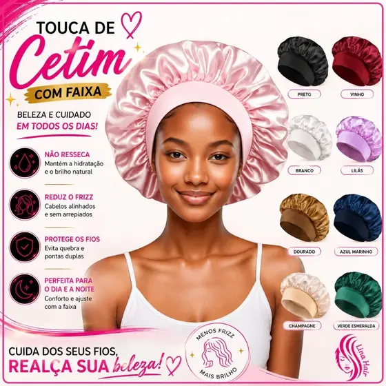 Touca de Cetim com Aba Larga | Anti Frizz para Cabelos Longos, Tranças e Dreads – Ajustável