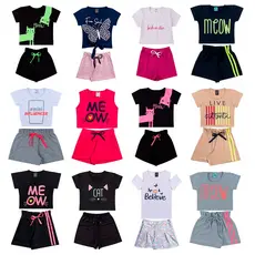 Kit Sortido 10 Peças de Roupas Infantil Menina 5 Blusas + 5 Shorts Kit com 5 Conjuntos de Menina