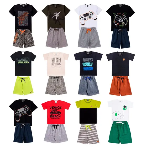 Kit Sortido 8 Peças de Roupas Infantil Menino 4 Camisetas + 4 Bermudas - Promoção - Kit 4 Conjuntos