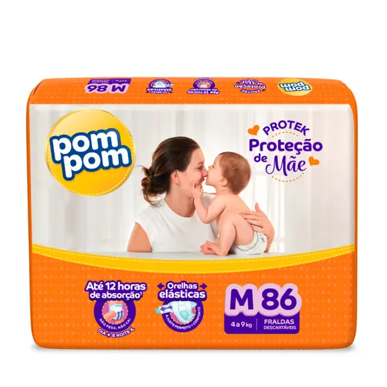 Fralda Pom Pom Protek Amor de Mãe Hiper M 80u