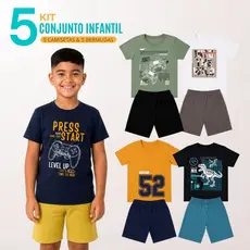 Kit 5 Conjunto Infantil Menino 5 Camiseta + 5 Bermuda