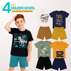 Kit 4 Conjunto Infantil Menino 4 Camisetas + 4 Bermudas Masculino