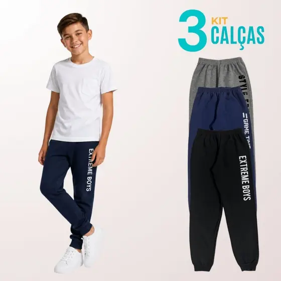Kit 3 Calça Infantil Menino Moletom Masculino Roupa Infantil