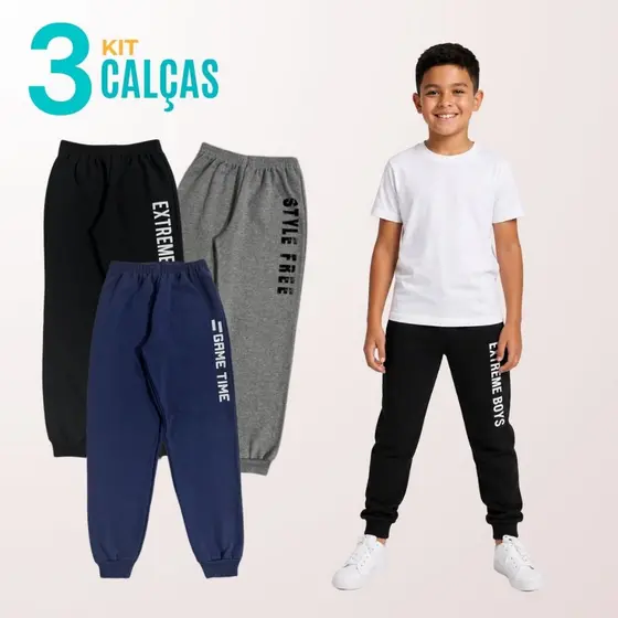 Kit 3 Calças Infantil Menino Moletom Masculino Roupas Infantis