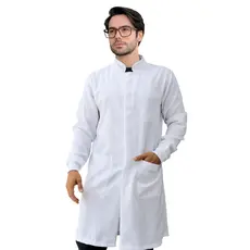 Jaleco Masculino Oxford Branco, Botão Embutido, Gola Padre, Com Punho, Manga Longa