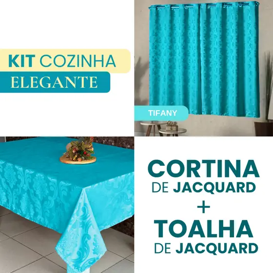 Kit Cortina 2,00 x 1,30 + Toalha 4 Lugares - Jacquard - Tecido Lindo