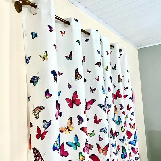 Cortina Borboleta p/ Quarto de Menina | 2,40x2,60 | Percal 180 Fios | Estampa Alegre