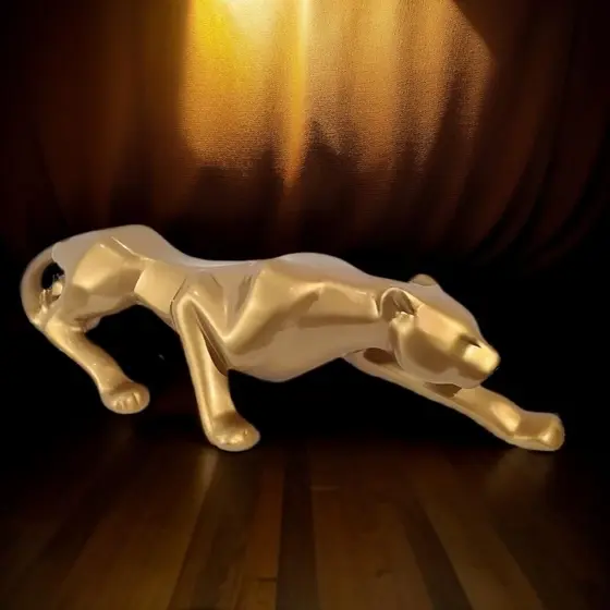 Escultura decorativa Pantera negra dourada decoração luxo sala  quarto enfeite casa