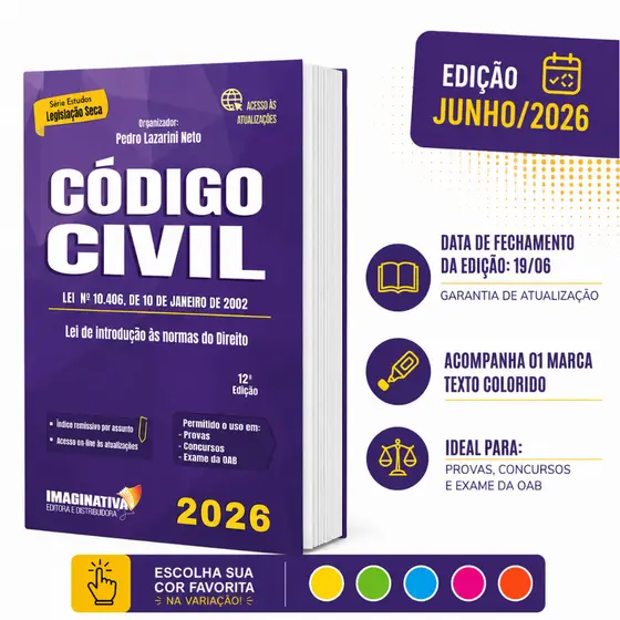 Código Civil 2026 12ª Edição Junho/2026 + marca texto | kit de estudos