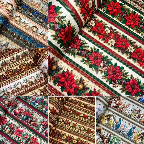 Tecido Tricoline Digital Natal 10 Barrados Exclusivo 55cm x 1,50m 100% Algodão Natalino