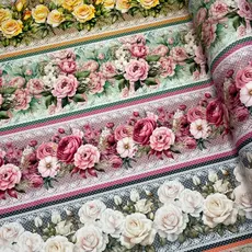 Tecido Tricoline Barrado Jardim de Rosas 55cm X 1,50mt 100% Algodão 10 Barras Exclusivo