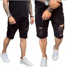 Bermuda Jeans Masculina Rasgada Preta C/Lycra Estilo e Conforto