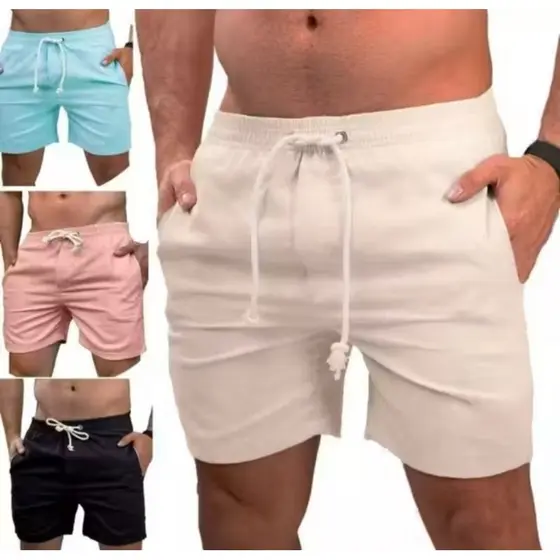 Kit 02 Shorts de Linho Mauricinho Bermuda Masculino Casual Premium Leve Slim Praia
