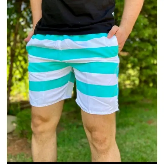 Kit Shorts Bermuda Mauricinho LISTRADO Tactel Grosso Premium Praia, Verao ( CORES VARIADAS )