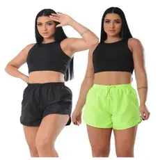Kit 02 Shorts Feminino Tactél Plus Size Soltinho Saída de Praia Academia Fitness Roupas Femininas Multicolorido