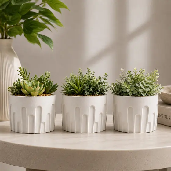 Kit 3 Vasos de Plantas Arcos Suculentas Vaso Decorativo em Gesso para e Cactos Decoração Sala