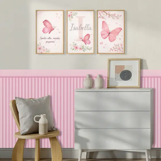 Papel de Parede para Quarto de Menina Meia Parede Papel de Parede Ripado Madeira Adesivo Infantil