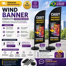 Wind Banner Personalizado Completo Com Bandeira Dupla Face + Haste Em Alumínio + Base Reforçada