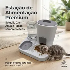 Bebedouro e Comedouro Automático 2 em 1 para Cães e Gatos | Controle de quantidade  Filtro 3 Etapas
